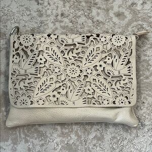 Genuine Leather Cream Cutout Design Women's Bag